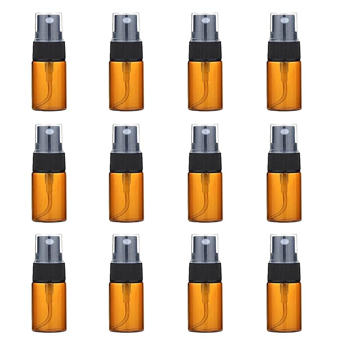 UPSTORE 12Pcs 10ml/0.34oz Glass Spray Bottles Empty Refillable Fine Mist Spray Bottle Dispenser with Cap Essential Oil Liquid Containers Jar for Perfume