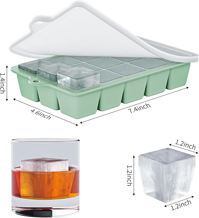 Silicone Ice Cube Tray 3 Pack - EASY RELEASE ice cube tray with lid, BPA Free Ice Cubes Trays for Freezer,ice cube mold for Cocktail,Whiskey (Black+Grey+Mint)