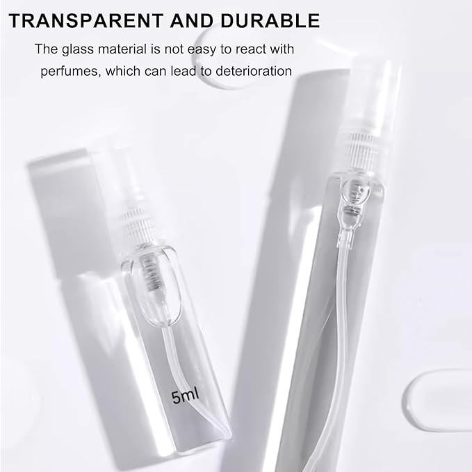 Refillable 5ml Mini Glass Spray Bottle, 10 Pcs Travel Size Perfume Atomizer for Refilling & Sampling, Empty Small Essential Oil Sprayer Containers, Leak Proof Mist Bottles for Travel