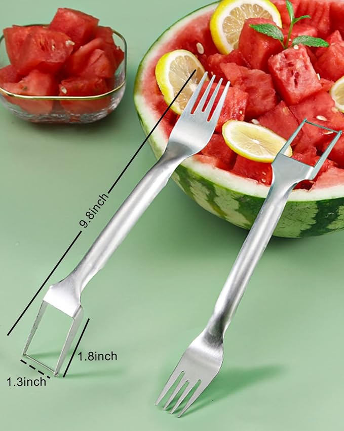 Watermelon Slicer Cutter, Stainless Steel 2-in-1 Watermelon Cutter for Family Parties Camping, Summer Watermelon Cutting Artifact, Professional Fruit Fork Slicer (2PCS)