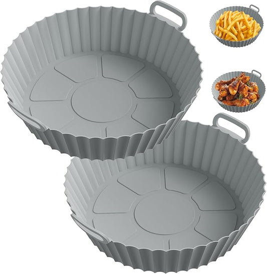 ME.FAN Air Fryer Silicone Liners for 4 to 7 QT [2 Pack] Reusable Air Fryer Basket with Handles & Holes Light Grey
