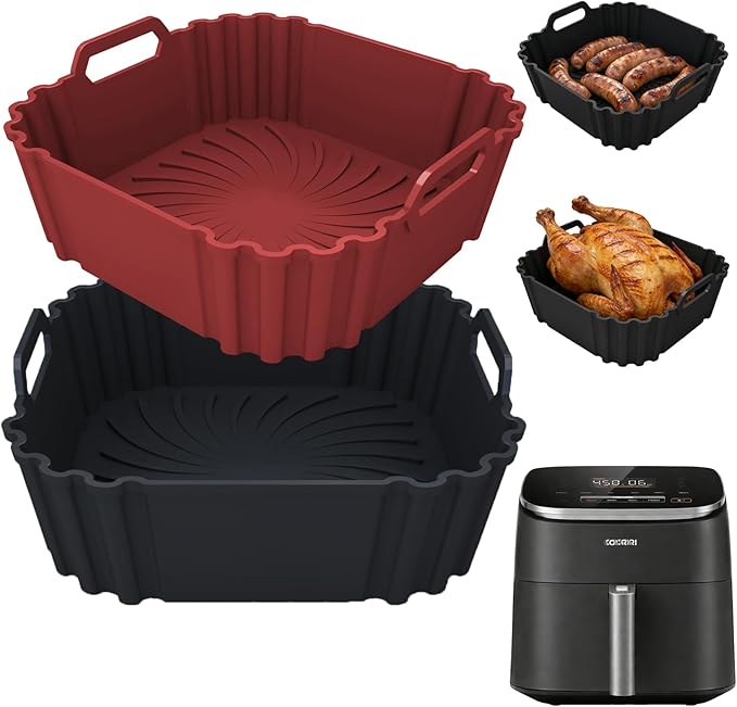 Silicone Air Fryer Liners for Cosori 9-in-1 TurboBlaze Air Fryer 6 QT,2 PCS Reusable Air Fryer Basket Liners,8.5 Inch Square Silicone Basket,Large Air Fryer Accessories