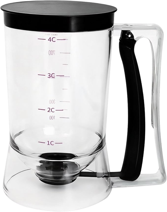 Pancake Batter Dispenser, Kitchen Must Have Tool for Perfect Pancakes, Cupcake, Waffle, Cake & Crepe, Batter Separator Maker with Measuring Label, Easy Pour Baking Supplies for Griddle (Black)