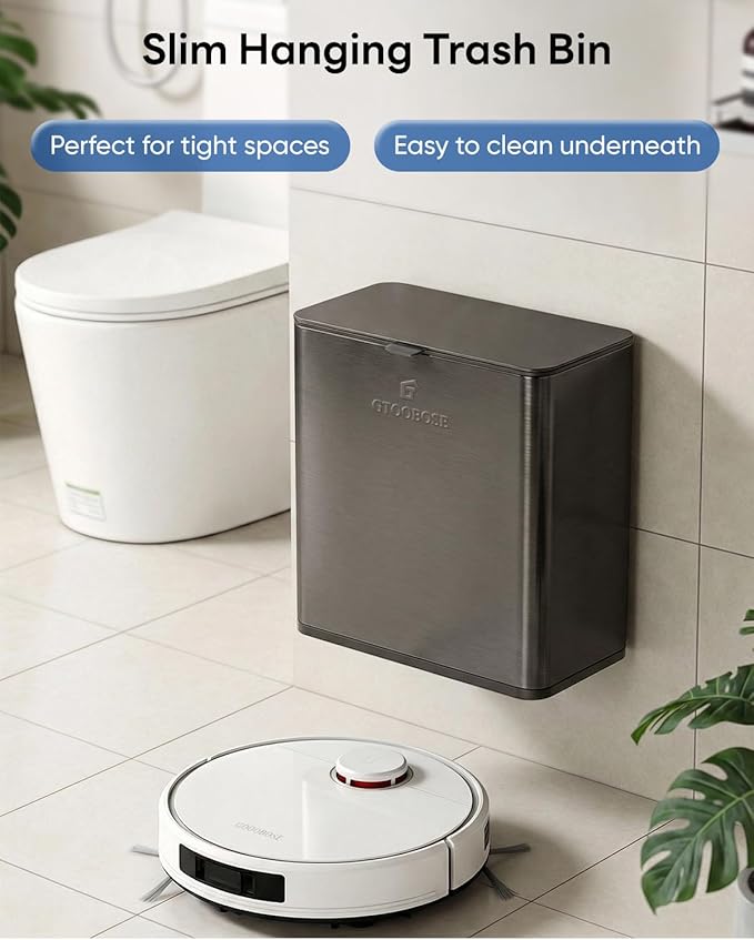 Kitchen Compost Bin, 8L/2.1G Small Trash Can with Lid, Slim Stainless Steel Hanging Garbage Bin for Kitchen, Bathroom, Bedroom, Office, Wall Mounted Compost Bin with Inner Bucket, Grey