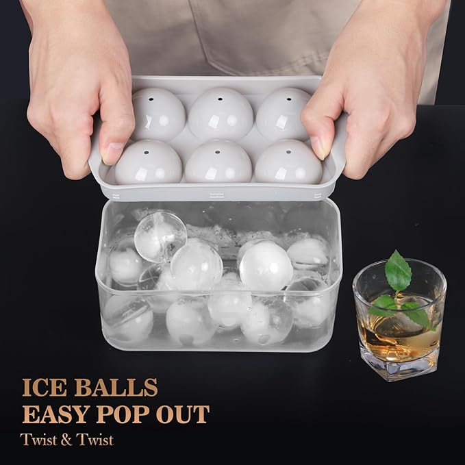 Whiskey Ice Cubes Mold 2 Pack - Round Ice Cube Mold & Ice Ball Maker Set with Storage Bin, Ice Cube Trays with Lid, Tongs for Bourbon & Cocktails, Gifts for Whiskey Lover