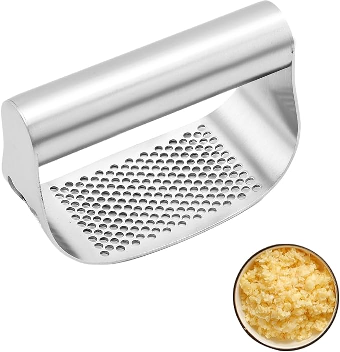 Garlic Press Rocker, Stainless Steel Garlic Mincer Crusher, Squeeze Garlic Tool Professional Kitchen Gadgets