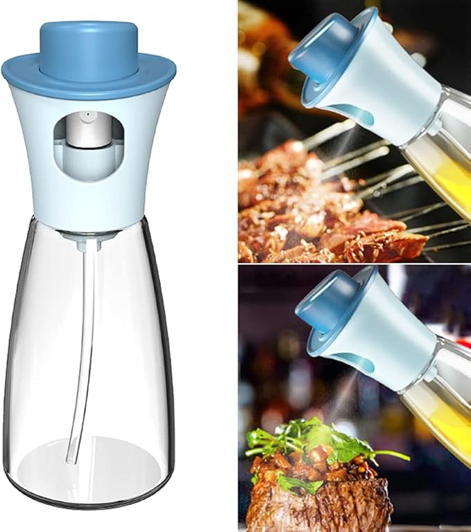 Oil Sprayer for Cooking, 180ml Glass Oil Dispenser Bottle Spray Lemon Juice Sprayer forSalad, Baking, Cleaning, Plants(blue)