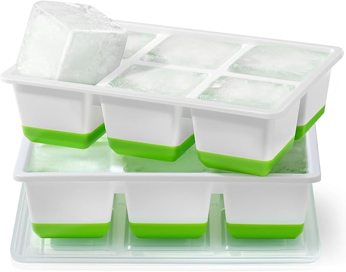 Large Ice Cube Trays 2 Pack, Easy Release 2.4" Big Ice Cubes, Stackable Ice Trays for Freezer, Silicone Cocktail, Whiskey Ice Cubes Mold with Lid, Dishwasher Safe - BPA Free