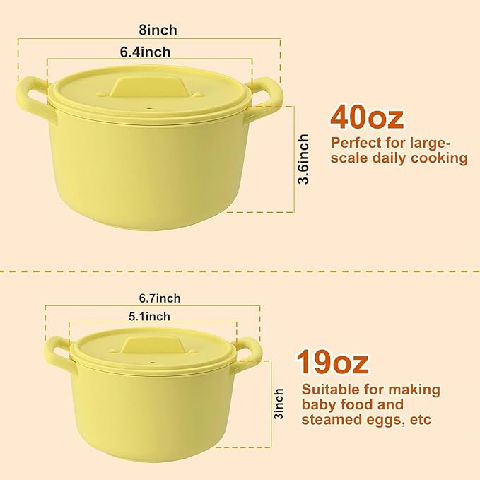 Small Silicone Steamer Microwave, Steamer for Baby Food Maker, Vegetable, Egg, 100% Food Grade Silicone Microwave Bowl with Lid and Handle, Non-stick, Easy Clean, Dishwasher Safe, 19oz