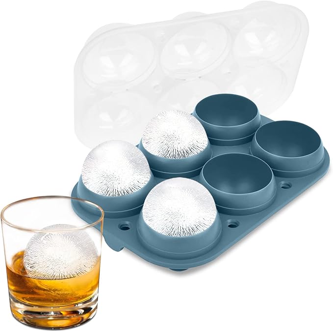 Samuelworld Large Ice Ball Maker with Lid, 6 x 2.5 Inch Ice Balls - BPA Free, Easy To Fill Round Silicone Ice Tray, Perfect Spheres Craft Ice Maker for Whiskey, Cocktails (Light Teal)