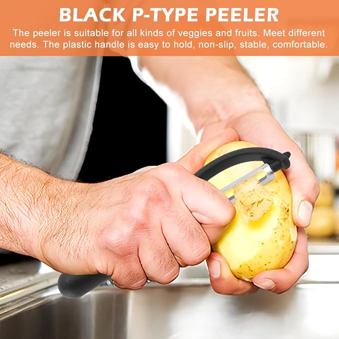 Crinkle Cutter with Onion Holder for Slicing and P-type Peeler, Stainless Steel Wavy Slicer with Handle, Crinkle Cutter for Veggies, Potatoes(COLOR:Black)