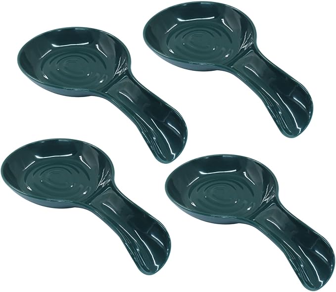 Dark Green Plastic Spoon Rest Set, Serving Spoon holder for Stove Top, Kitchen Utensil Rack for Tongs, Spatulas(4Pcs)