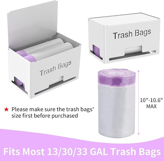 STWWO 2-Pack Trash Bag Holder Dispenser, Stackable Garbage Bag Dispenser, Extra Large Trash Storage Organizer for Kitchen Laundry Under Sink, Wall Mounted or Freestanding, Metal White