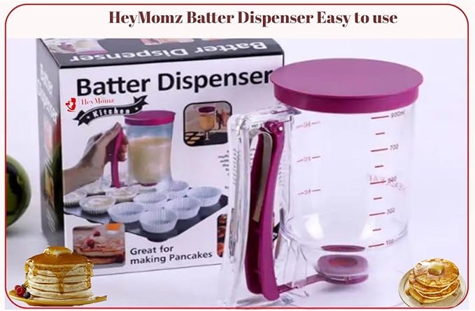 Pancake Batter Dispenser Spring-Loaded Handle for Pancake Waffle Maker or Griddle Mixer Cup & Kitchen Accessory Mixing Measuring & Cup Cake Baking (Purple)