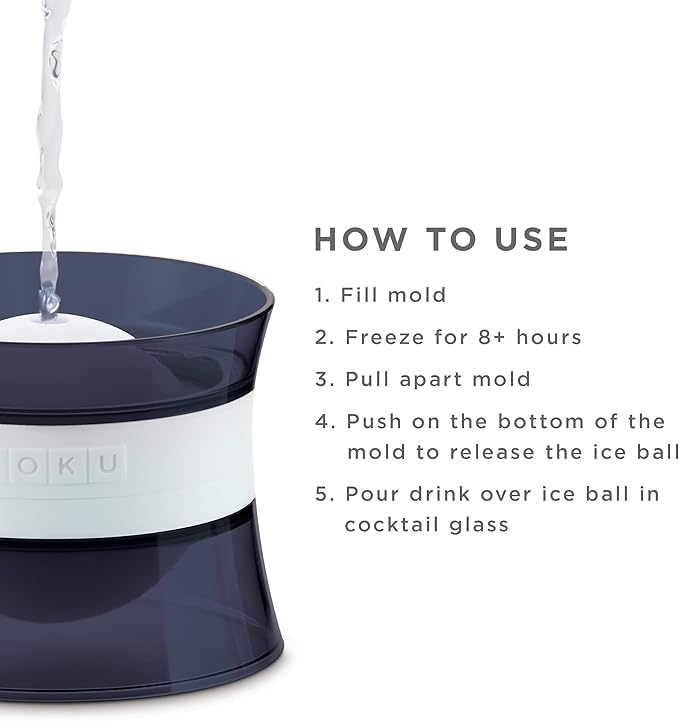 ZOKU Set of 4 Silicone Ice Sphere Molds, Stackable 2.5-Inch Ice Ball Makers, Keep Drinks Colder Longer with Less Dilution, Easy-Release, Black