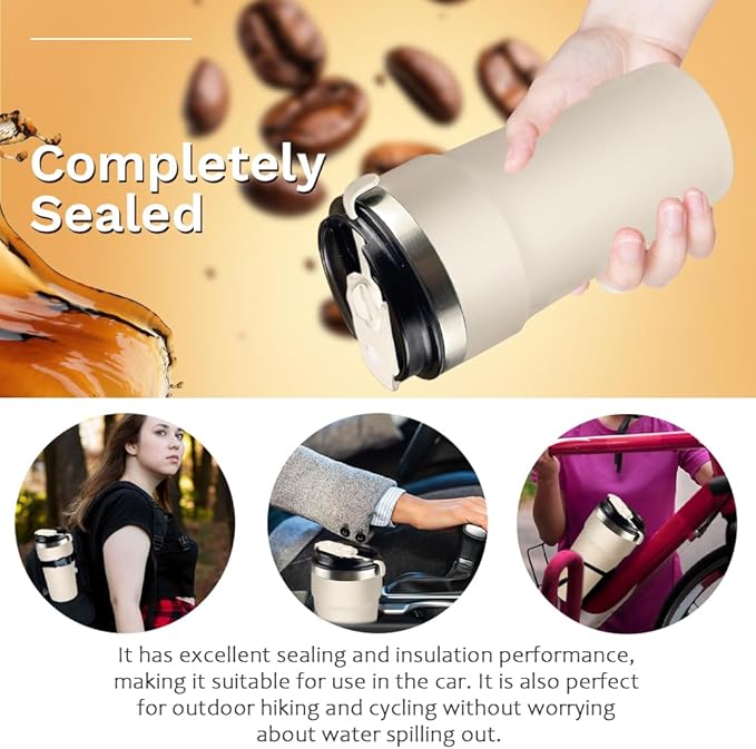 SPLMIFA Travel Coffee Mugs Leak-Proof, Reusable Coffee Cups with Lids, Stainless Steel Vacuum Insulated Coffee Tumblers, Thermal Insulation Cups for Men and Women Hot & Cold Drinks(4th-White, 16OZ)