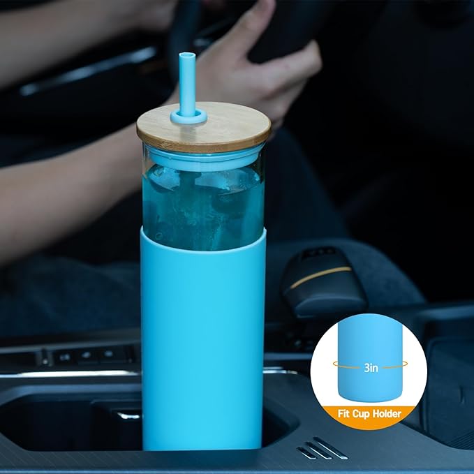 Tronco 28 oz Glass Tumbler with Lids and Straw, Reusable Iced Coffee Cup & Smoothie Cup with Bamboo Lid, Silicone Sleeve, Dishwasher Safe, BPA-Free Borosilicate Glass, 1 Pack
