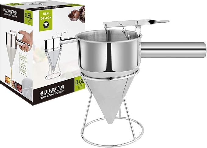 Stainless Steel Pancake Batter Dispenser with Squeeze Handle, Multi-Nozzle Funnel Cake Stand for Pancakes, Cupcakes, Takoyaki, Chocolate Balls, and Baked Goods, Multi-Caliber Design (1200 ml)