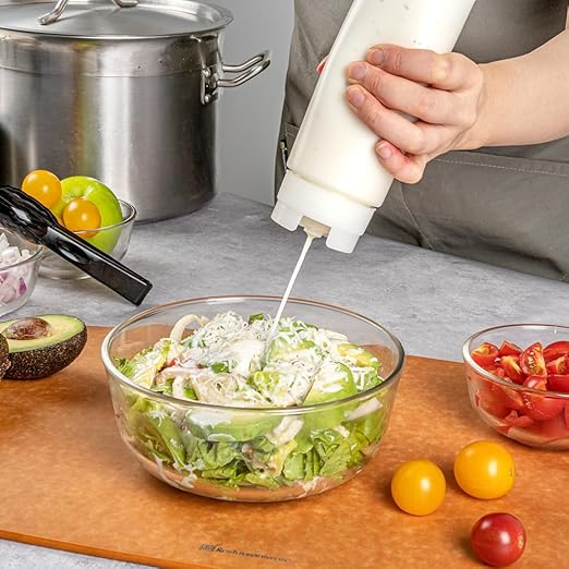 Restaurantware First In First Out 16 Ounce Condiment Squeeze Bottle 6 Refillable Lid FIFO Squeeze Bottle - Precision Dispensing Tip Flexible Clear Plastic Squeeze Bottle For Sauces