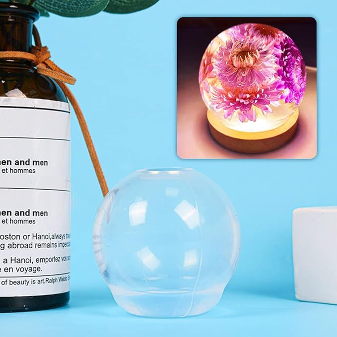 FineInno 2 PCS Sphere Resin Molds,Round Epoxy Resin Molds,3D Seamless Ball Mold for Epoxy Resin DIY Crystal Globe,Home Decor, Flowers Preservation