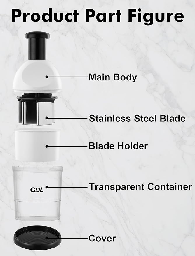 Food Chopper, Hand Chopper Dicer Easy to Clean, Manual Slap Vegetable Chopper Onion Cutter, Garlic Chopper Mincer for Onion, Nut, Tomato, Pepper, Celery, etc, White