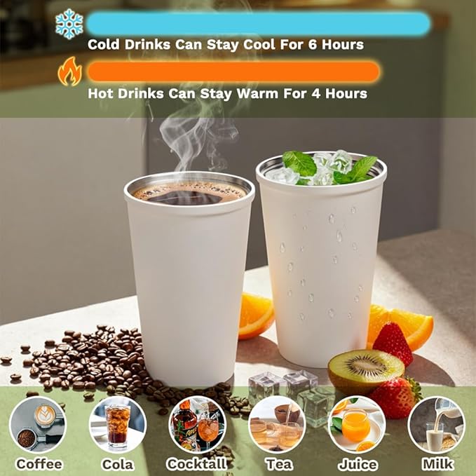 SPLMIFA Travel coffee mugs leak-proof, reusable coffee cup with lid, stainless steel vacuum insulated coffee tumblers, thermal insulation cups for men & women keep drinks hot & cold (6th-White, 12OZ)