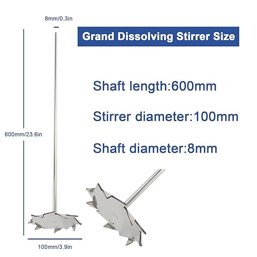 ONiLAB 18900500 316L Stainless Steel Grand Dissolving Stirrer,100mm Stirrer Diameter, 8 mm Shaft Diameter, 600 mm Shaft Length