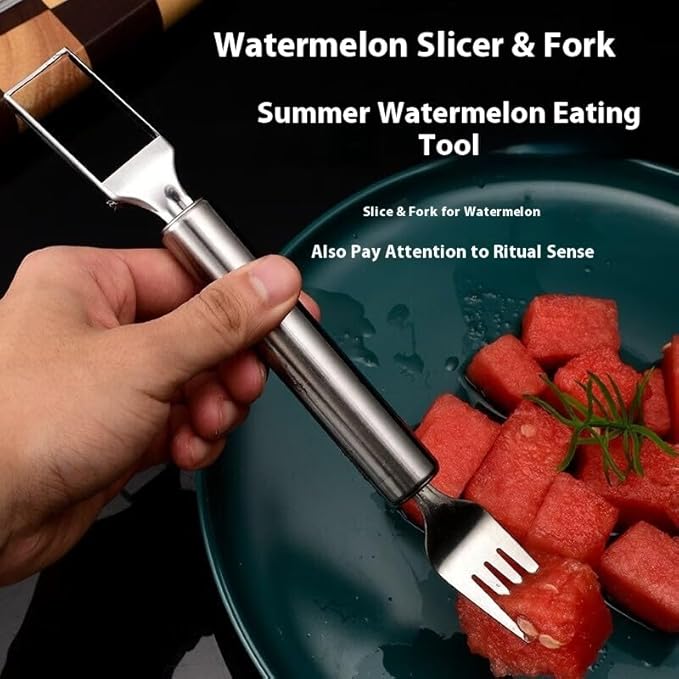 2-in-1 Watermelon Slicer & Fork- 1 Pack Stainless Steel Fruit Cutter for Melons, Watermelons Fork Slicer Cutter Tool for Easy Fruit Cutting