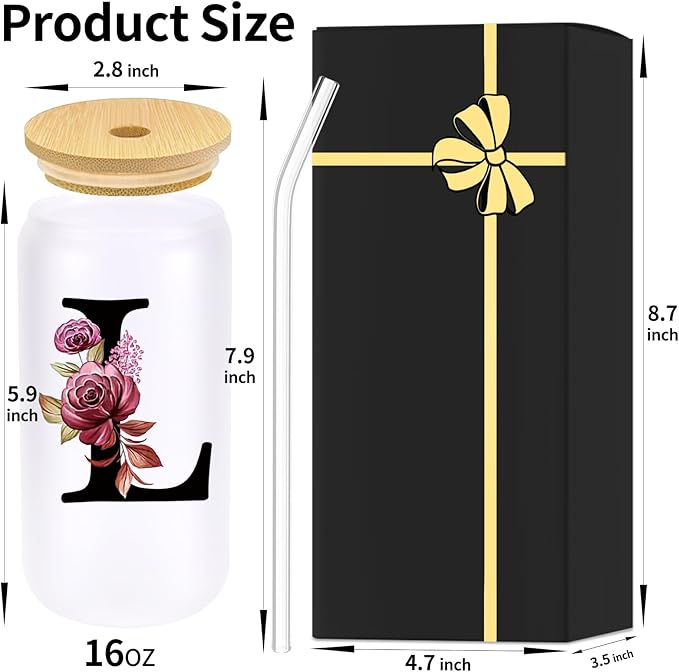 Wulcea Monogrammed Glass Drinking Cup With Lid Straw Women Lady Boss Coworker Colleague Manager Team Member Employee Gifts Executive Assistant Inter Birthday Farewell Leaving Retirement Christmas,L