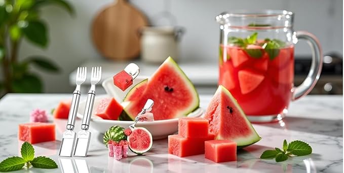2 PCS Stainless Steel Watermelon Cutter and Fork Slicer Set 2-in-1 Fork Cutter and Fruit Slice Tool Watermelon Fork Slice Cutter Tool for Easy Cut Kitchen Gadget For Camping