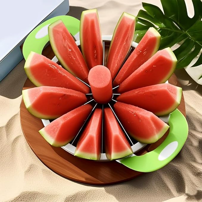 Extra Large Watermelon Slicer Cutter, Stainless Steel Watermelon Knife Set with See-d Remover, Sharp Fruit Cutter Round Divider for Cantaloup Melon Pineapple, Fruits up to 30cm(COLOR:Green)