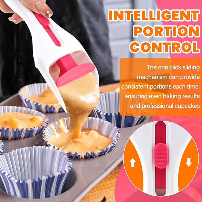 2pcs Cupcake Scoop Batter Dispenser Cake Pastry Spatula Spoon Cupcakes Shovel with One-Touch Sliding Button Cake Batter Distribution Too(COLOR:white)
