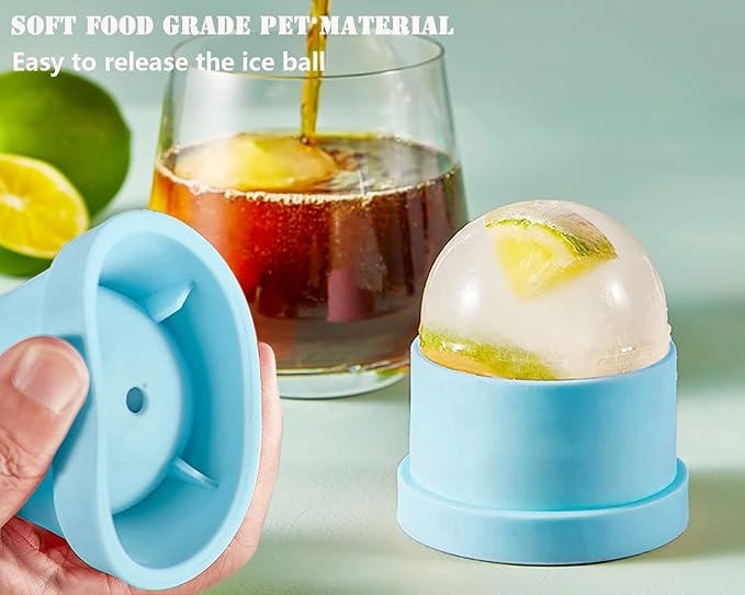 DAPOWER Ice Ball Maker Mold - Set of 4, Round Ice Cube Mold, 2.4 Inch Sphere Ice Cubes for Whiskey, Cocktails, Bourbon (4, Blue)