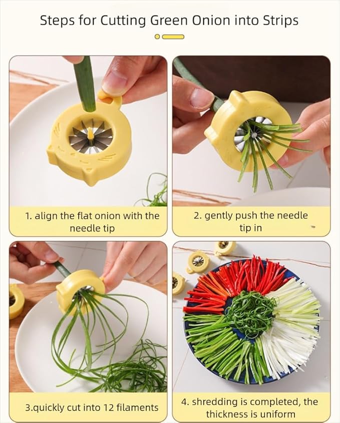 Professional Green Onion Shredder & Slicer - 12 Blade Stainless Steel Scallion Cutter with Safety Design, Perfect for Blooming Onion, Chili & Celery (6)