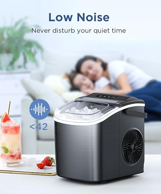 COWSAR Ice Maker Countertop, Portable Ice Machine with Self-Cleaning, 26.5lbs/24Hrs, 9 Bullet Ice Cubes in 6 Mins, Ice Basket and Scoop, Ideal for Home, Kitchen, Bar, Camping