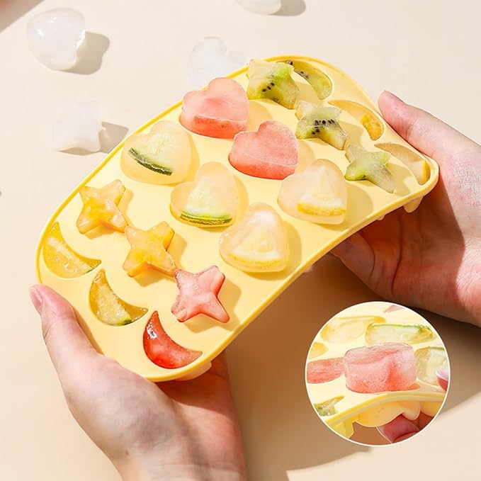 2 Pcs Silicone Ice Cube Tray Mold, Moon Stars and Heart Ice Cube Tray Silicone Molds Silicone Ice Cube Tray with Lid for Ice Cubes, Gelatine, Chocolate, Baking and Candy