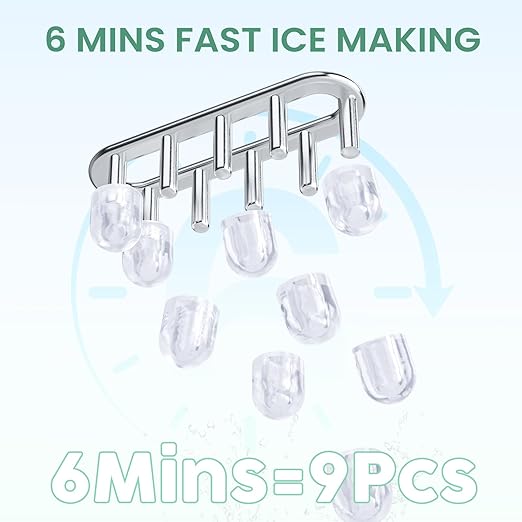 Ice Makers Countertop, Portable Ice Machine with Handle, 6 Mins 9 Bullet Ice Cubes with Basket and Scoop, 26lbs in 24Hrs, Auto-Cleaning, for Home, Kitchen, RV, Camping, Green