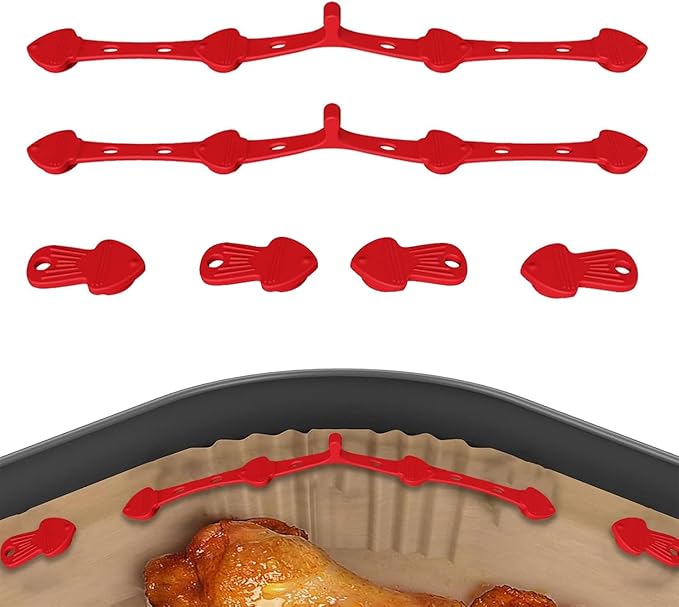 Air Fryer Magnets Silicone Buckle for Parchment Paper Liners, High-Temp Resistant Air Fryer Accessories, Safely Lock Paper from Heating Element, Prevent Burning Extra Long Non-segmented (Fish)