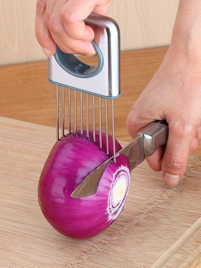 Lemon slicer fruit splitter onion cut stainless steel ultra-thin household cutting vegetables auxiliary tools kitchen accessorie (Silver)