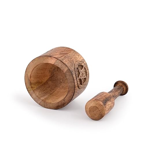 Kaizen Casa Wooden Mortar and Pestle Garlic Masher Hand Grinder Crusher Kitchen Gadgets