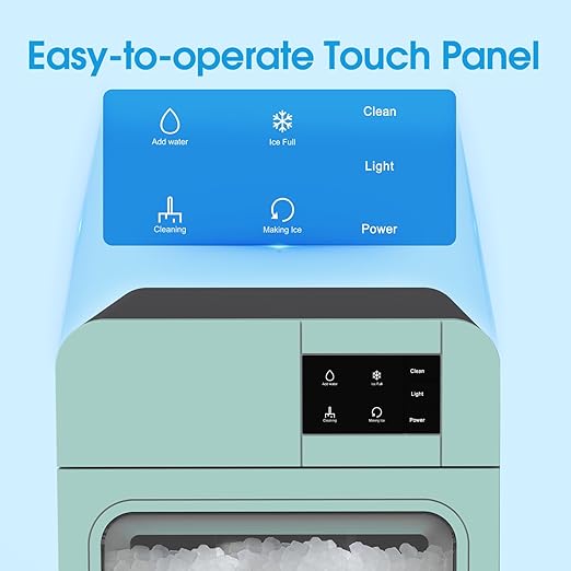 VECYS Nugget Countertop Ice Maker W/Side Tank, 44LBS Daily Ice Making Capacity, Portable Design Nugget Ice Maker Machine with Self-Clean Function, Green