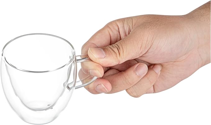 Restaurantware Coffee Cup 12 Pack of 5 oz Insulated Double-Wall with Handle Glass Borosilicate Coffee Cup Espresso Shot Dishwasher Safe For Hot Drinks