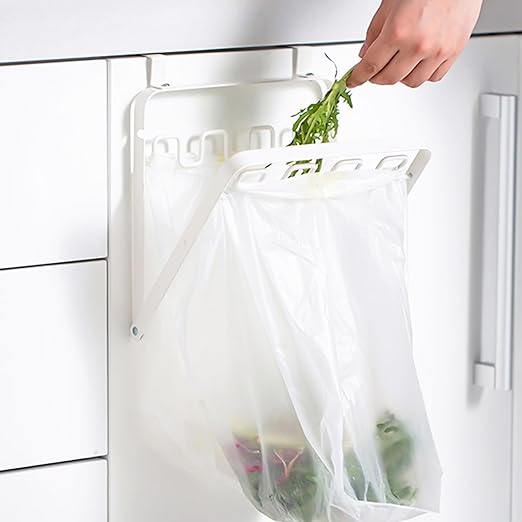 Foldable Trash Bag Holder for Kitchen Cabinet Door, Hanging Garbage Bag Rack, Space-Saving Under Sink Trash Organizer, Durable and Easy to Install