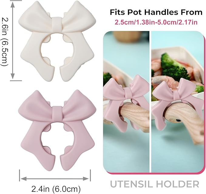 Bow Spoon Holder Cute Spoon Rest for Stove Top, Steam Releaser & Lid Lifter – Heat Resistant Silicone Cooking Gadget, Cute Kitchen Accessories, Gift for Home Cooks