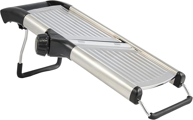 Restaurantware Stainless Steel Adjustable Mandoline Slicer - German Standard Vegetable Slicer with Blade Guard, Cut-Resistant Gloves, Cleaning Brush - Food Slicer for Potato, Onions, Cucumbers, Tomato