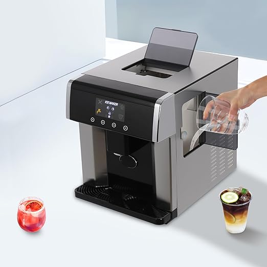 Ice Maker Dispenser, 2-in-1 Ice Maker Machine Countertop with Self-Cleaning Self-Dispensing Touch Control Status Warning Light & Translucent Visual Window Nugget Ice Maker for Homes Cafes Offices Etc