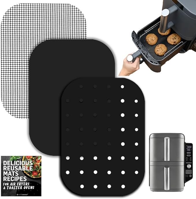 INFRAOVENS Reusable Liners for Ninja DoubleStack 2-Basket Air Fryer, Accessories for SL201 SL401 Basket Protectors for 8qt, 10qt XL 6-in-1 Double Stack Airfryer, Easy to Clean Mats for Compact Design