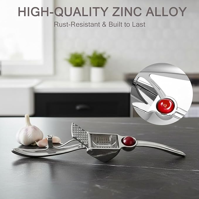 2-Pack Heavy Duty Garlic Press, Hingeless Zinc Alloy Garlic Crusher & Mincer, Ergonomic, Easy to Clean and Dishwasher Safe