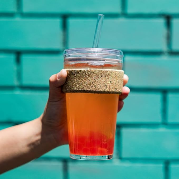 KeepCup Cold Cup - Brew Cork Tempered Glass Ice Coffee Tumbler with Recovered Cork Band, Lid and Straw - 16oz (454ml)