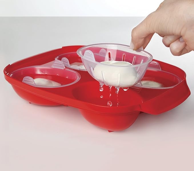 Sistema Microwave Poacher for up to 4 Eggs, Red/Clear, 28.7 x 20.5 x 8.4 cm